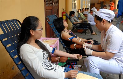 Photo d'une collecte de don du sang lors de la journée national du Vietnam