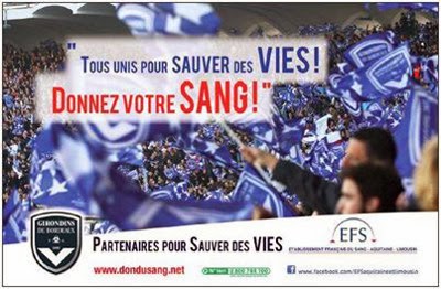 Affiche du Girondins de Bordeaux pour promouvoir le don de sang