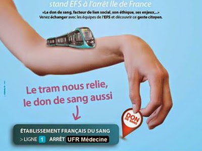 Affiche de la promotion du don de sang lors de l'inauguration du Tramway de Besançon