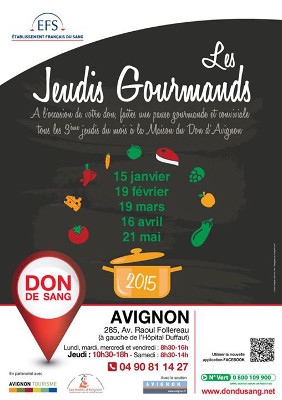 Affiche des jeudis gourmands pour le don de sang à Avignon