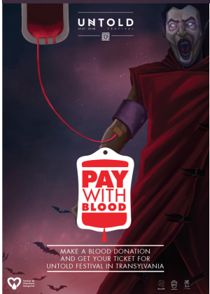 Affiche du festival Untold pour le don de sang en Roumanie