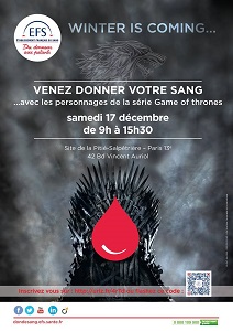 affiche de la collecte de sang exceptionnelle : Games of thrones