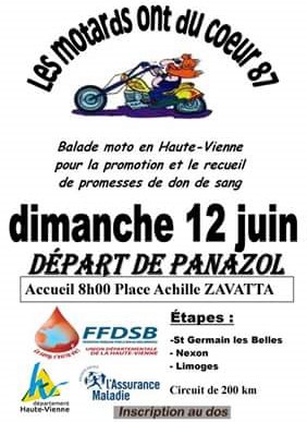 Affiche de la promotion du don de sang par Les motards ont du coeur 87