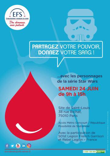 Affiche de la collecte de don du sang avec Star Wars à Paris