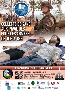 Affiche pour le don de sang des soldats aux invalides le 14 juillet