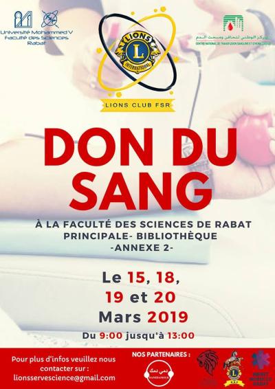 Affiche de la collecte de sang à Rabat par le Lion's club