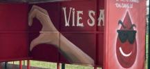 Photo de l'abri d'arr�t de bus aux couleurs du don de sang