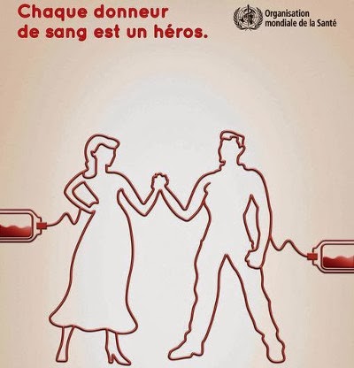 affiche de l'OMA avec comme slogan : chaque donneur de sang est un heros